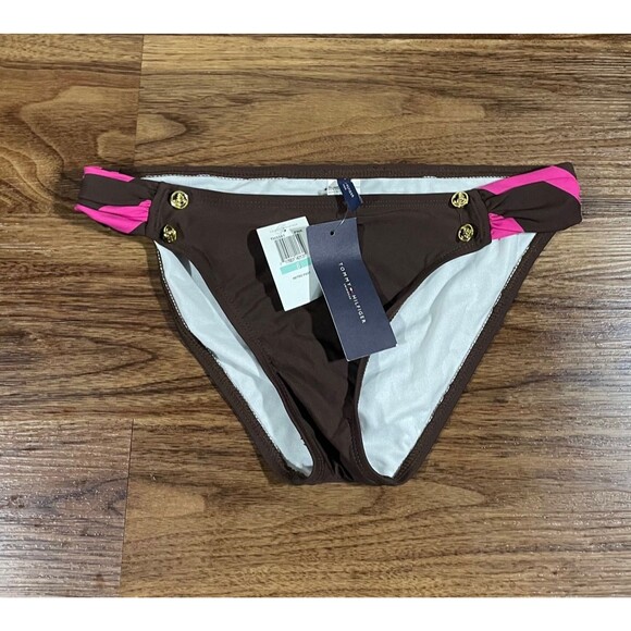 Tommy Hilfiger Swimwear Girls Color Block Bikini Bottom Size 8 Brown Pink NEW - Picture 1 of 8